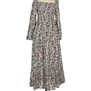 Natural Life Medium LS Maxi Dress Floral Pockets Boho Cottagecore Hippie Prairie